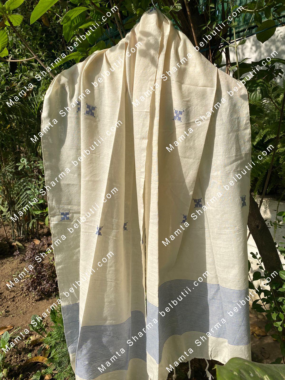 Dupatta - Du 0603 wht blu sq