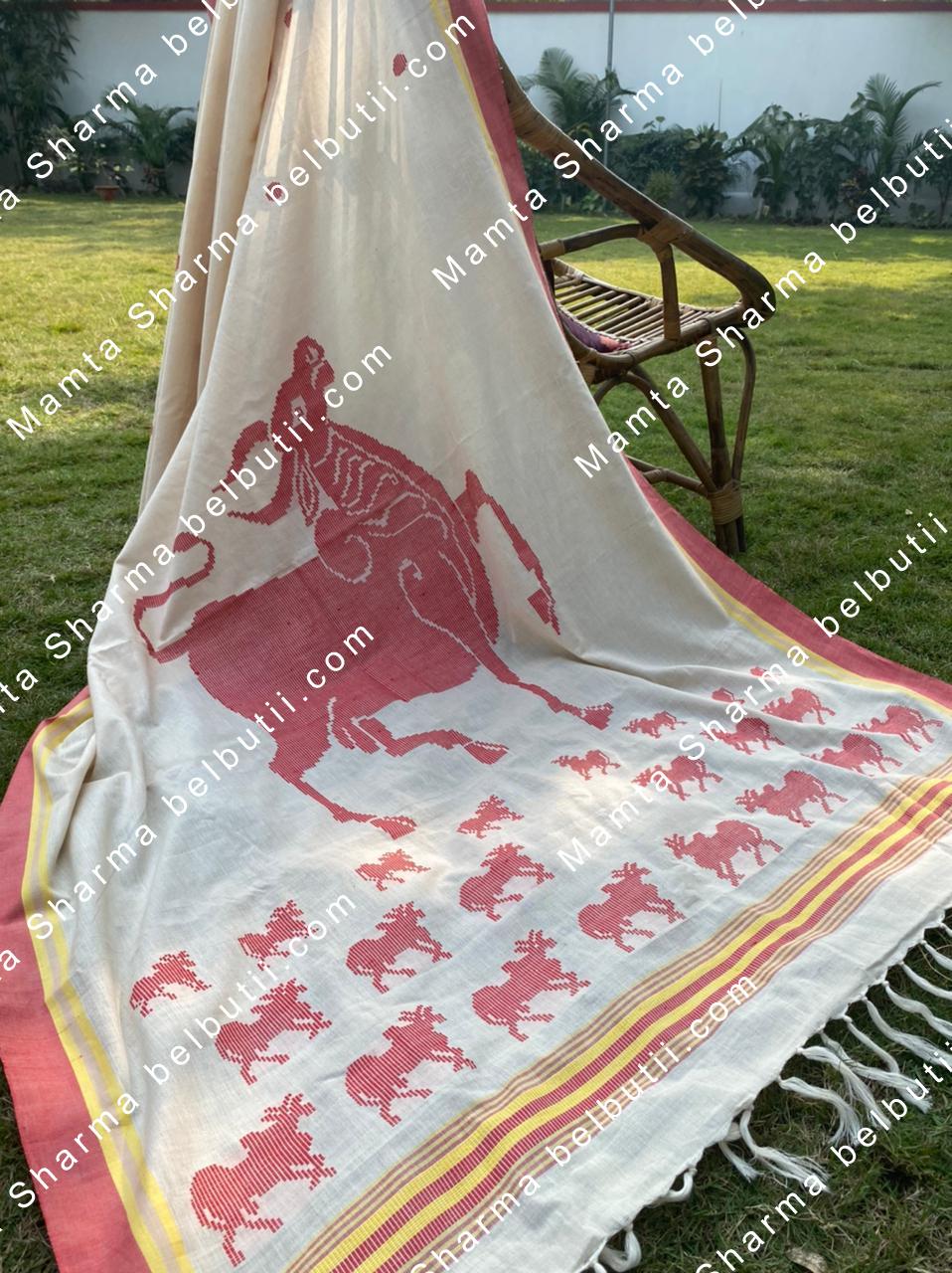 Belbutii Saree - Sr0245_wht_ani_sym